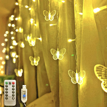 Butterfly Curtain Fairy Lights USB Plug in,8 Modes 120 LED 20FT Firefly Twinkle String Lights with Remote
