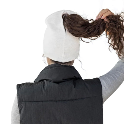 Magnetic Opening Ponytail Beanie Cap for Women Winter Knit Cuffed Hat