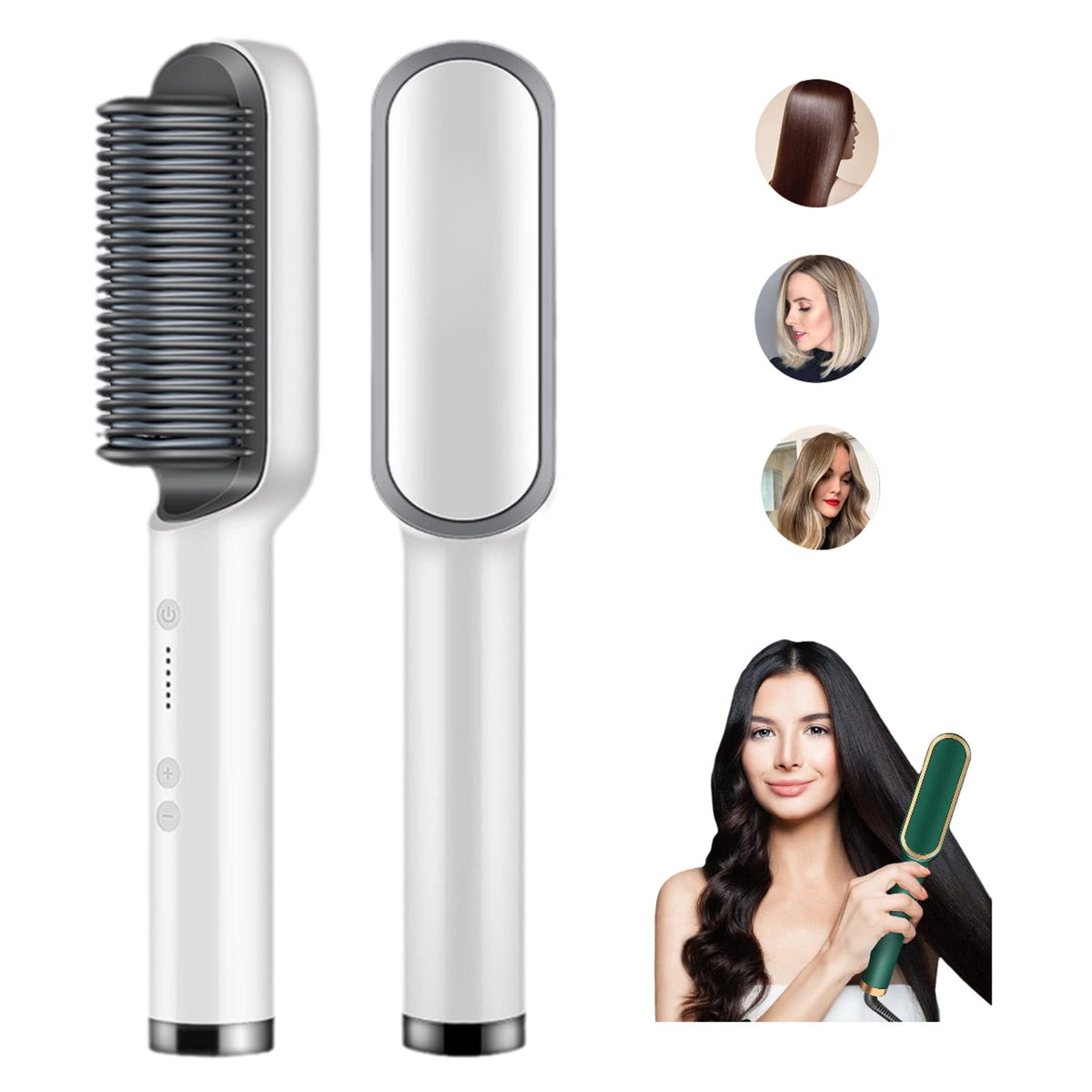 Negative Ion Hair Straightener Styling Comb,Portable Electric Brush and Curler,