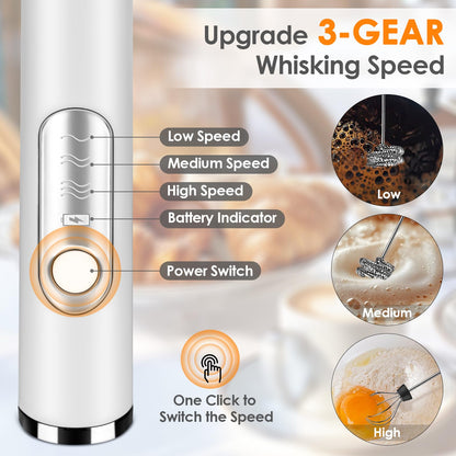 2-in-1 Handheld Electric Coffee Frother, Adjustable Speed Milk Mixer