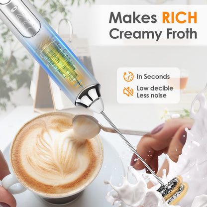 2-in-1 Handheld Electric Coffee Frother, Adjustable Speed Milk Mixer
