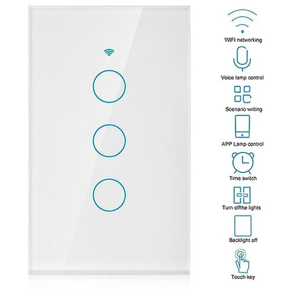 Three-button Smart Remote Control Switch, Compatible with Alexa and Google Assistant