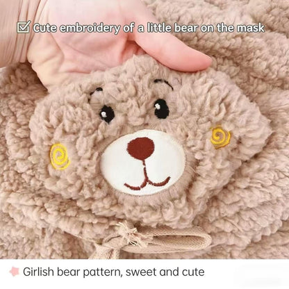 Women's Cute Bear Warm Knit Hat, All-in-One Windproof Winter Scarf and Outdoor Hood