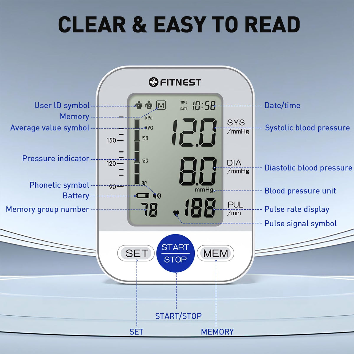 Blood Pressure Monitor, Automatic Digital Upper Arm BP Machine for Home Use