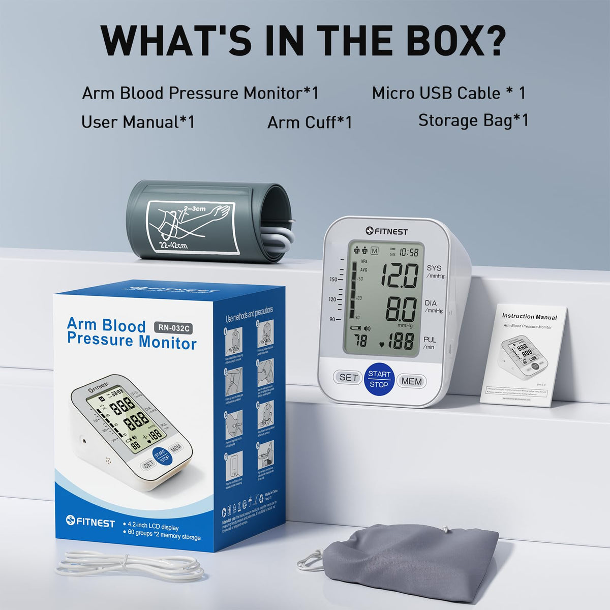 Blood Pressure Monitor, Automatic Digital Upper Arm BP Machine for Home Use