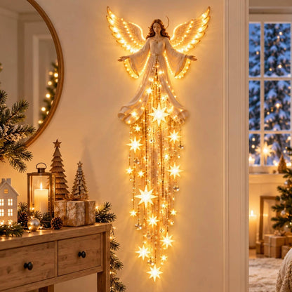Angel Blessing Wall Light with Cascading Stars LED Holiday Decor