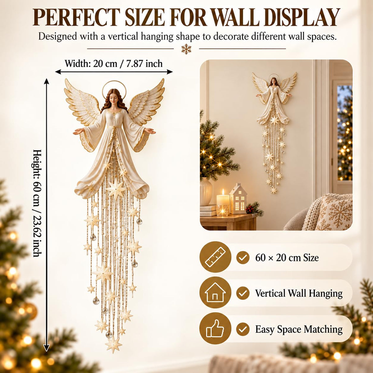 Angel Blessing Wall Light with Cascading Stars LED Holiday Decor