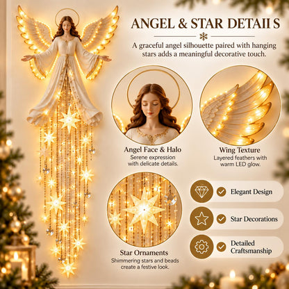 Angel Blessing Wall Light with Cascading Stars LED Holiday Decor