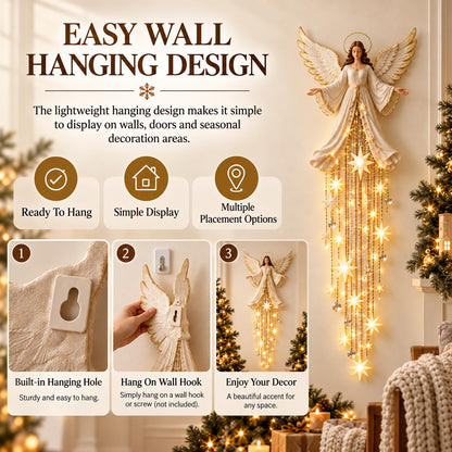 Angel Blessing Wall Light with Cascading Stars LED Holiday Decor