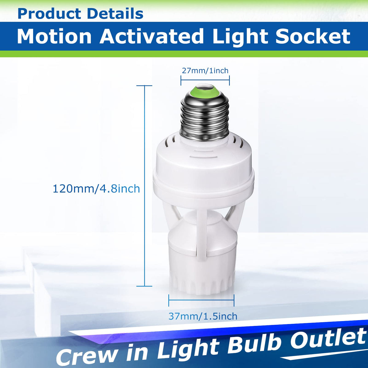 2Pcs Motion Sensor Activated Light Sockets, E26/E27 Screw in Add on/Off