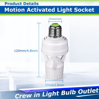 2Pcs Motion Sensor Activated Light Sockets, E26/E27 Screw in Add on/Off
