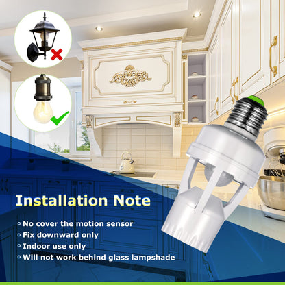 2Pcs Motion Sensor Activated Light Sockets, E26/E27 Screw in Add on/Off