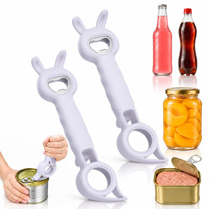 4-in-1 Bunny Shaped Bottle & Jar Opener, Multifunctional Easy-Grip Lid Opener