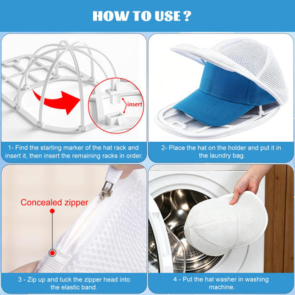 Hat Washer Cage with Mesh Bag for Washing Machine & Dryer