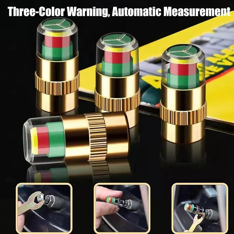 4-Pack Vibrant Red-Green Car Tire Pressure Monitoring Tools