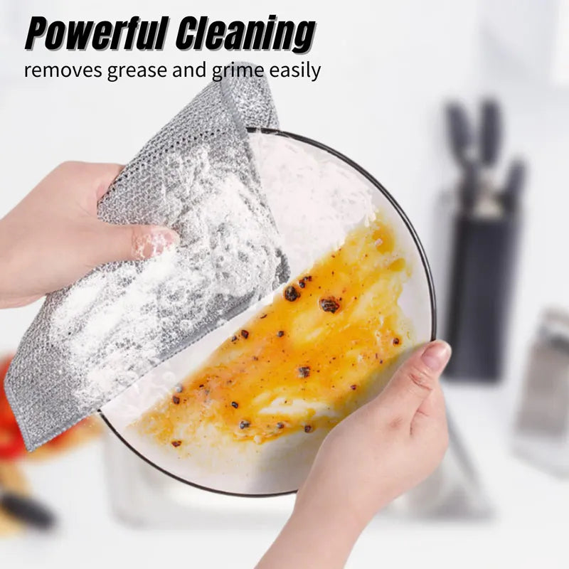 10pcs Magic Dishcloth  Double Layer Silver Wire Cleaning Kitchen Cloth