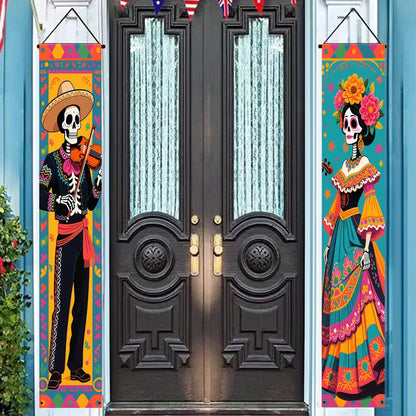 2Pcs Dia De Los Muertos Banner Day of The Dead Halloween Decor
