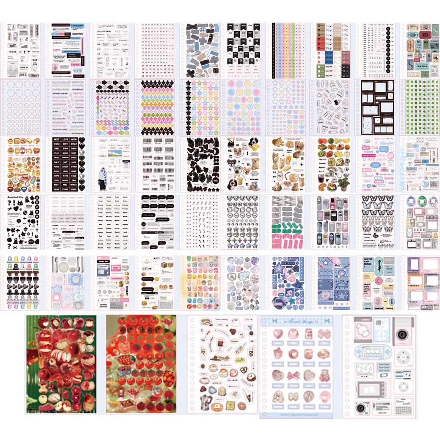 Time Fragment Sticker Book 60 Sheets, Korean Ins Style Y2K Retro Dreamcore PET Sticker Set