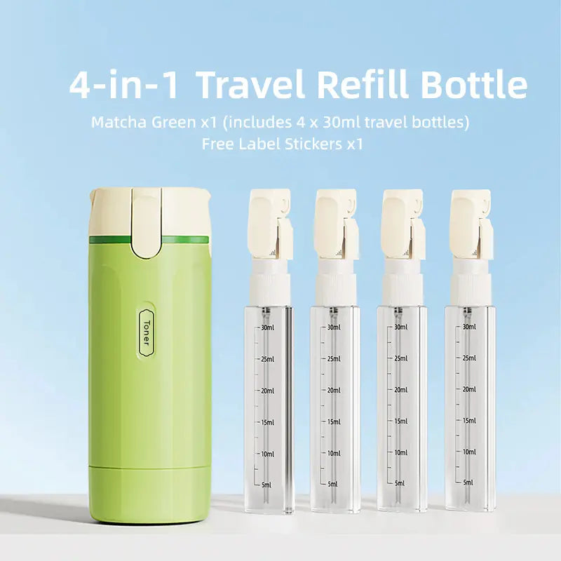 4-in-1 Travel Dispenser Bottle - Leak-Proof Refillable Silicone Squeeze Container with Lock