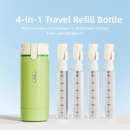 4-in-1 Travel Dispenser Bottle - Leak-Proof Refillable Silicone Squeeze Container with Lock