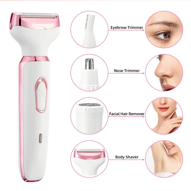 4-in-1 Comfortable Pink Electric Shaver for Women