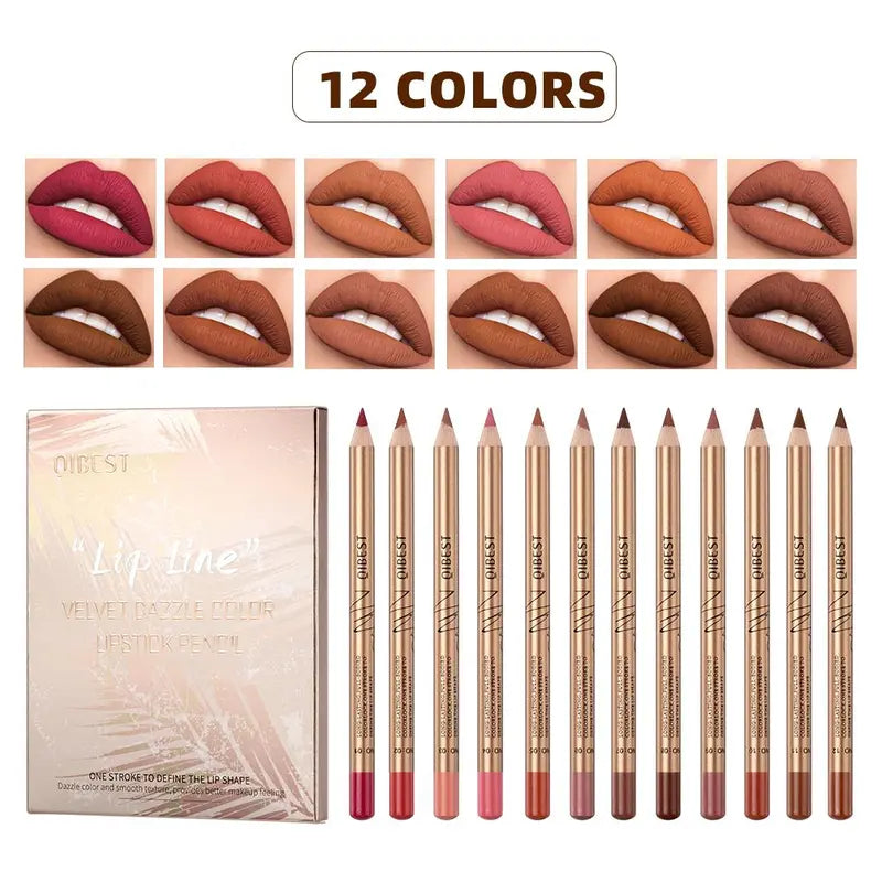 Qibest 12 Colors Lip Liner Set Matte Waterproof Smooth