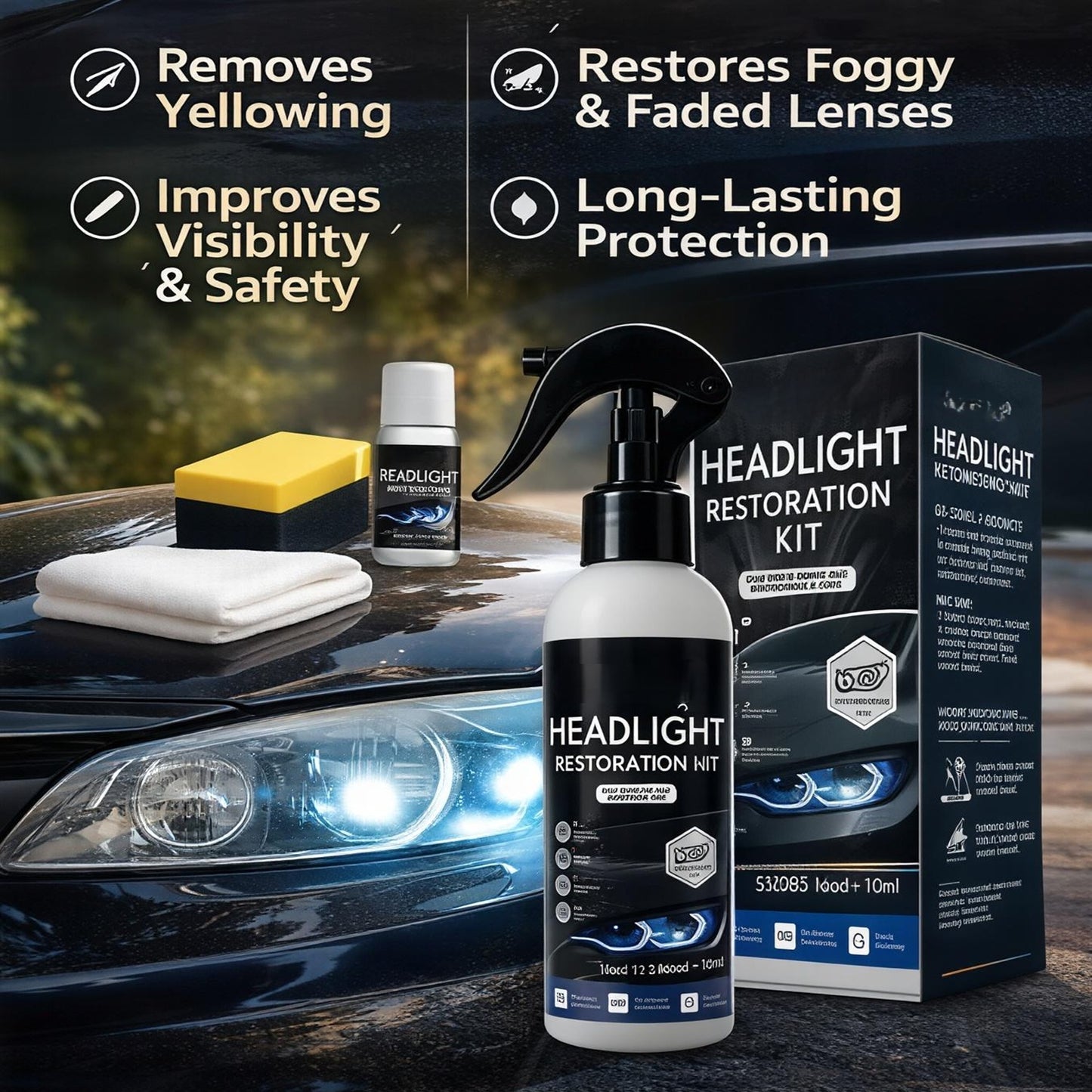 Automotive Headlamp Restoration Fluid Oxidized and YellowedAutomotive Headlamps