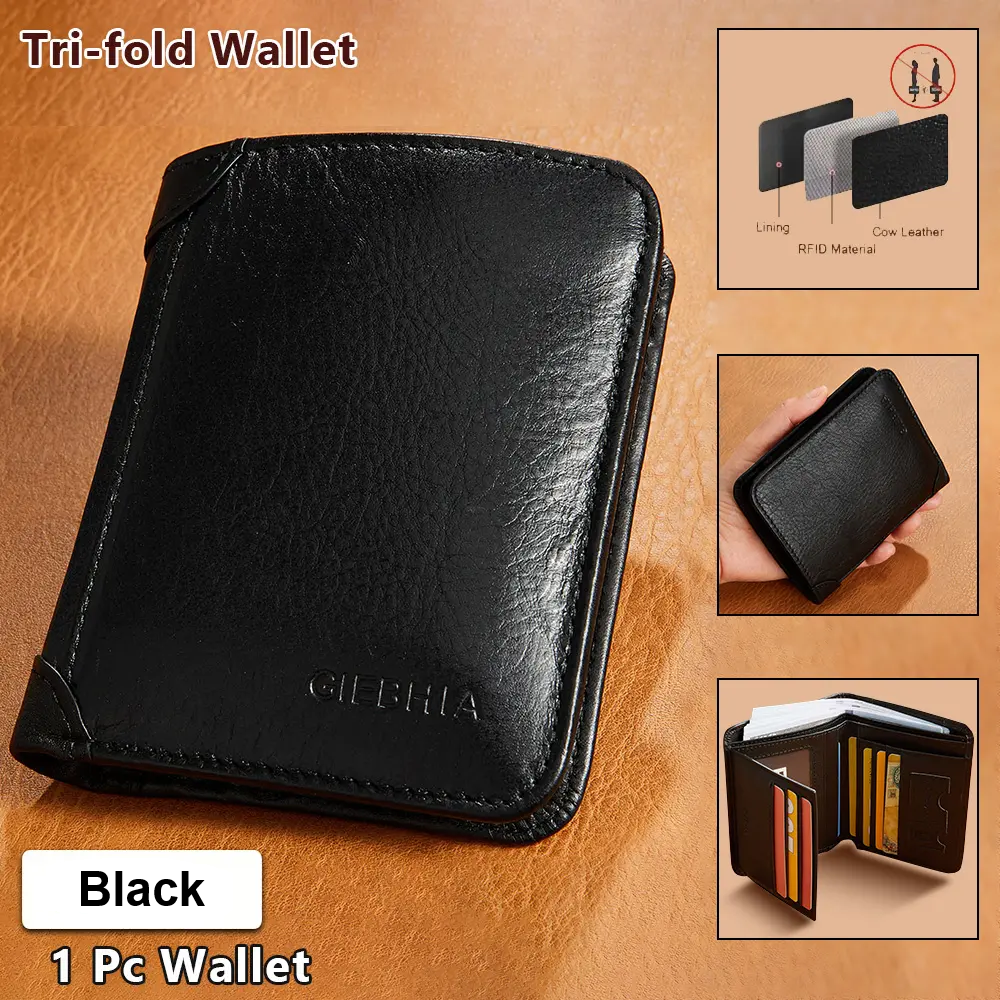 Men's Classic Retro Cowhide Leather RFID Protected Slim Trifold Wallet