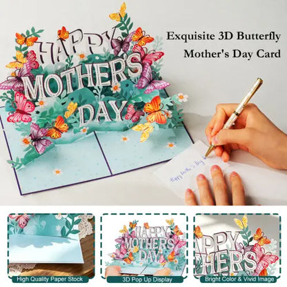 3D Happy Mother's Day Colorful Flower Carving Blessing Card Paper
