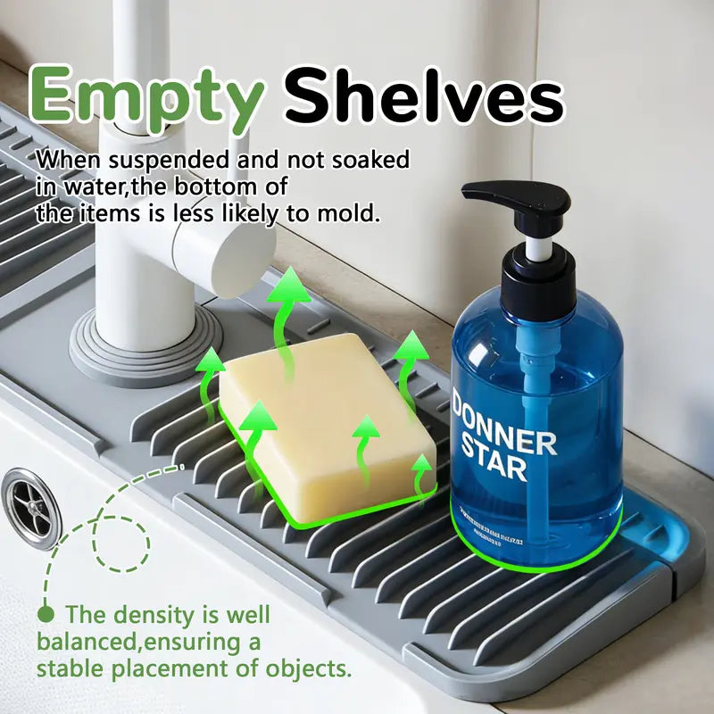 Kitchen Silicone Sink Faucet Mat - Upgraded Angled Fast-Drain