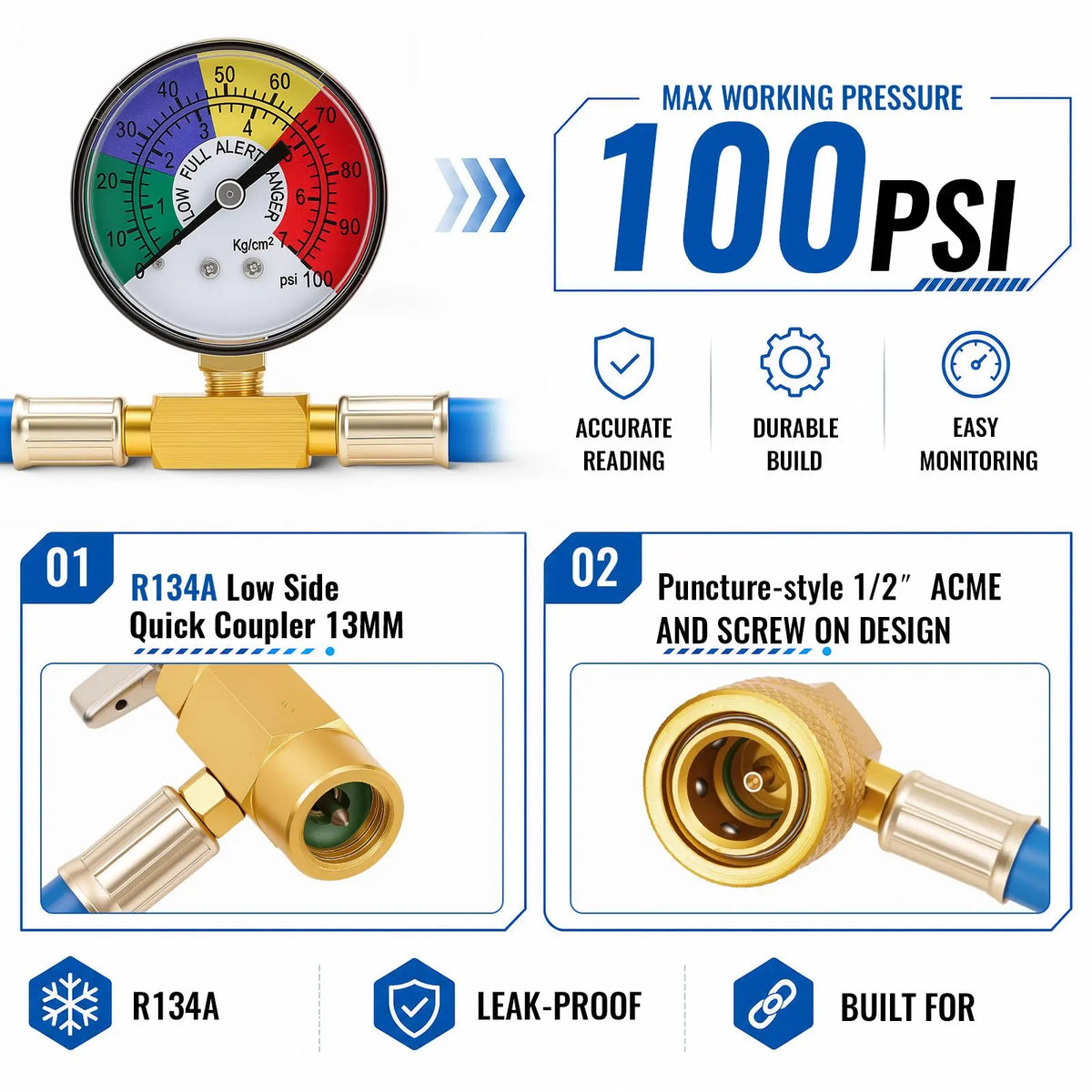 R134A AC Refrigerant Charge Hose Kit