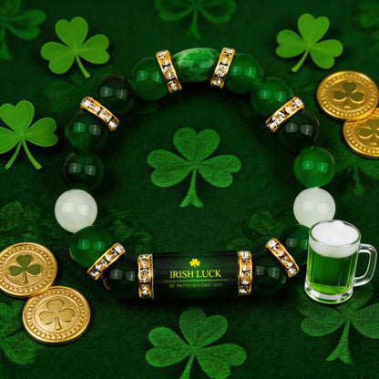 Irish Luck St. Patrick's Day Bracelet | Green Agate Lucky Clover Beaded Bracelet