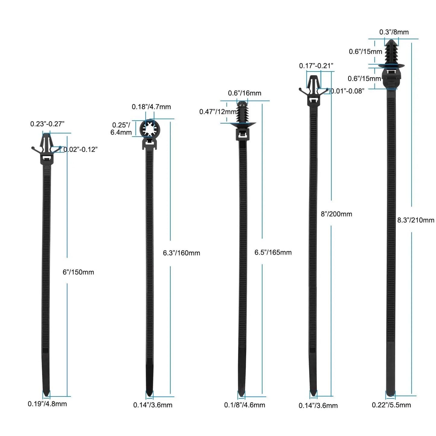 160Pcs Nylon Universal Cable Tie Buckle Zip Tie Clips