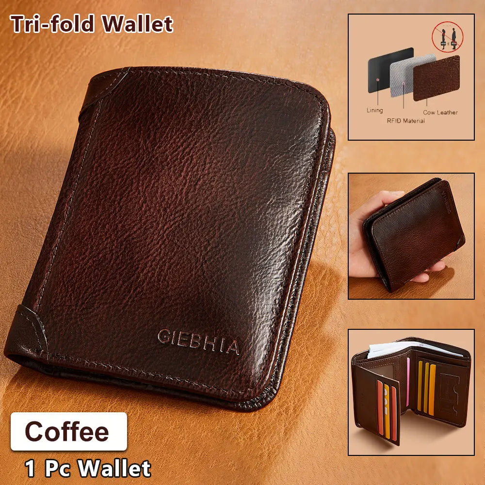 Men's Classic Retro Cowhide Leather RFID Protected Slim Trifold Wallet