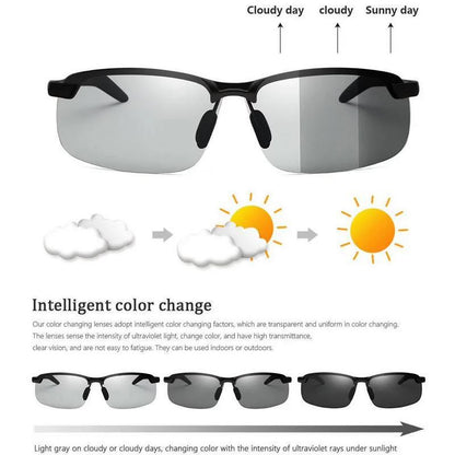 Photochromic Polarized Chameleon Sunglasses For Men Night Vision Driving Anti-Glare Eyewear