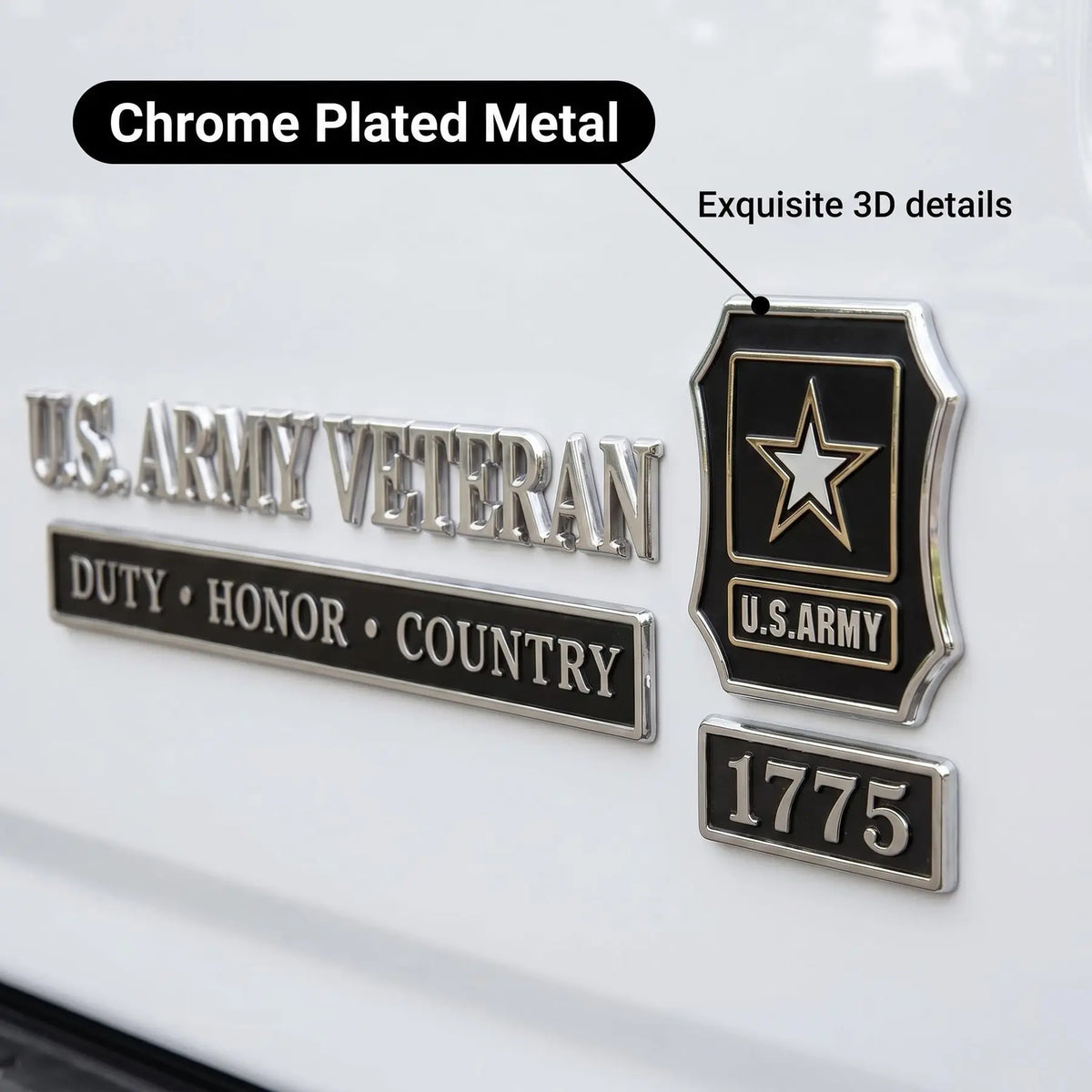 U.S. Military Veteran 3D Metal Car Emblem Badge
