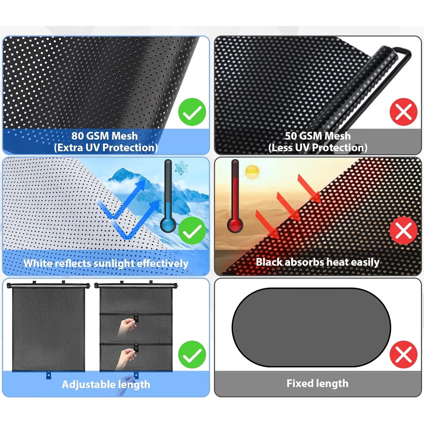 2 Pack Retractable Sun Shades for Blocks Heat and UV Rays Glare Protection
