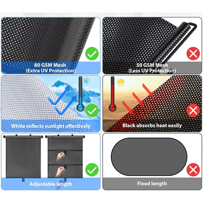 2 Pack Retractable Sun Shades for Blocks Heat and UV Rays Glare Protection