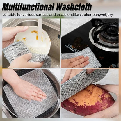 10pcs Magic Dishcloth  Double Layer Silver Wire Cleaning Kitchen Cloth