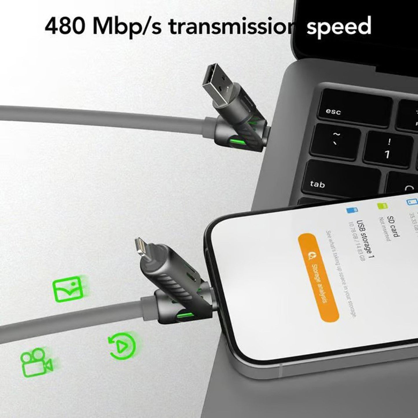 240W 4 in 1 Charging Cable 6.6FT, USB A/C to C/Lightning with Light iPhone Charger for iPhone