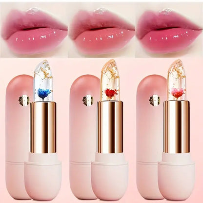 3Pcs Flower Jelly Color Changing Liptick Set Waterproof Long Lasting Moisturizing Makeup
