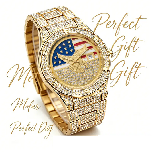 Iced Out Gold US Flag Eagle Watch Diamond Quartz Watch Luxury Wristwatch