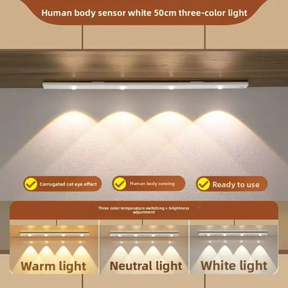 Ultra-Thin Smart LED Motion Sensor Light - Rechargeable Self-Adhesive Cat Eye Night Lamp Strip
