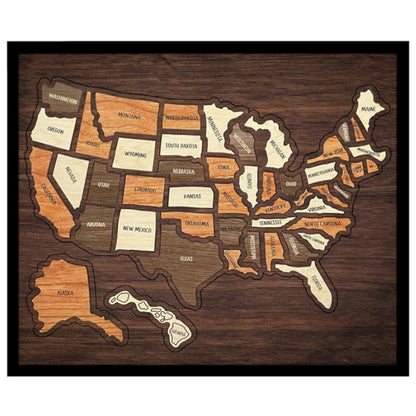 13x10 Inch Wooden USA Travel Map Puzzle – Interactive Wall Decor with Removable State Pieces