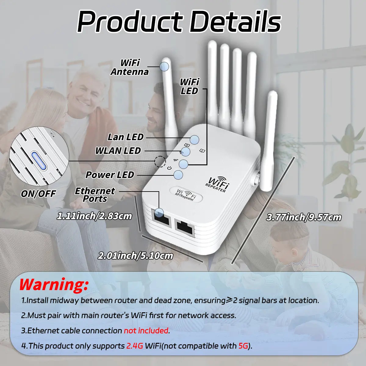 Remote 6 Antennas 2.4GHz WiFi Extender Signal Booster