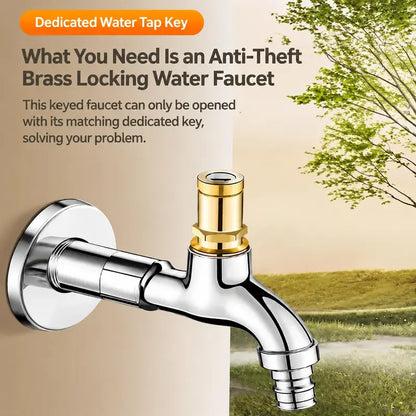 Brass Lockable Water Faucet with Key, 1/2 Inch Outdoor Anti-Theft Tap