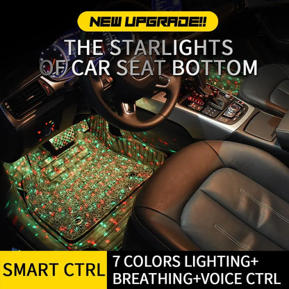 4Pcs Car Atmospheres Lamp LED Interior Foot Stars Light Ambient USB Sound Control