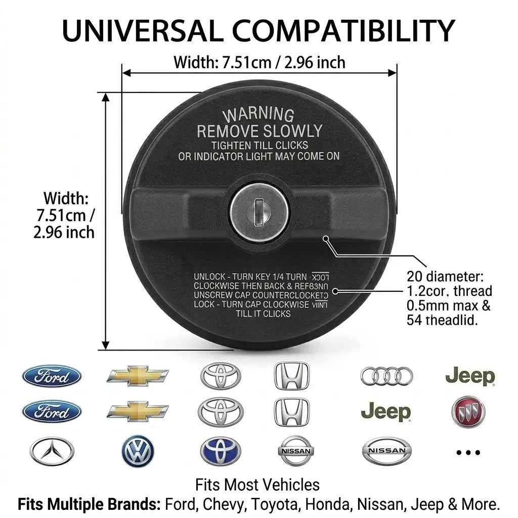 Key-Operated Anti-Theft Metal Lock Gas Cap - Universal Fit for Ford, Chevrolet - Auto Replacement Part