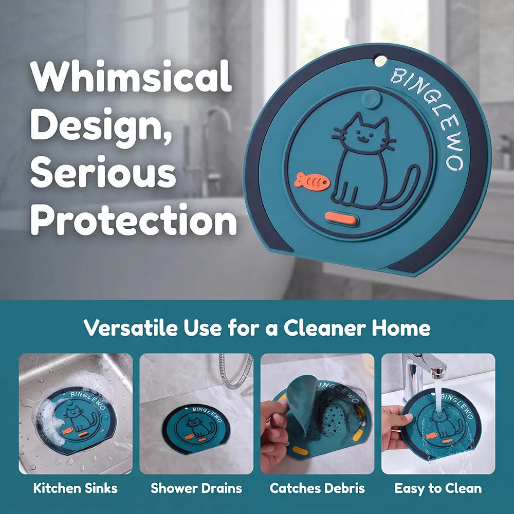 Cute Cartoon Cat Round Drain Cover for Home Kitchens and Bathrooms