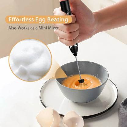 2026 Upgraded Rechargeable Milk Frother – Handheld Electric Coffee Mixer with 3 Whisks